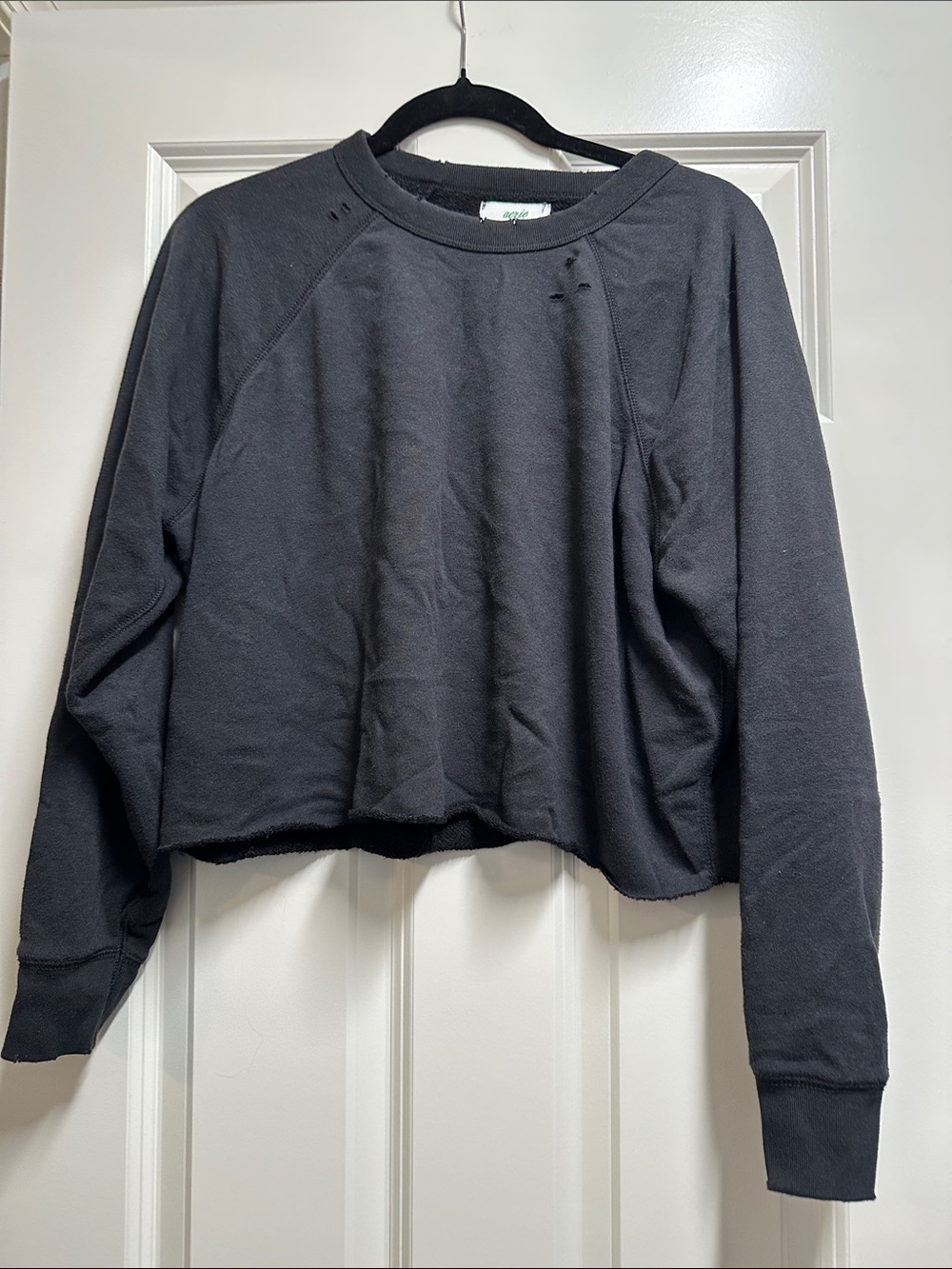 aerie Black Cropped Crewneck Sweatshirt